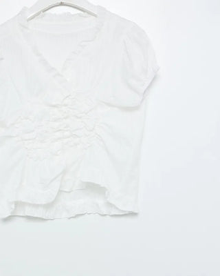 Smoked Frill Short Sleeve Blouse