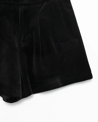 Waist bag, elastic waistband, pleated velvet shorts