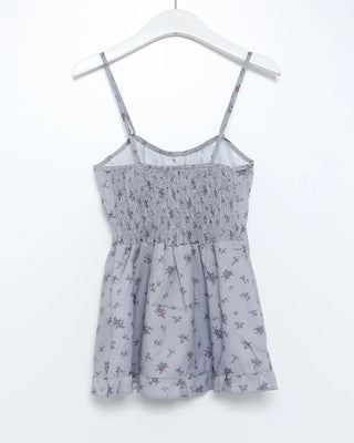 Flower Button Back Banding Sleeveless Blouse