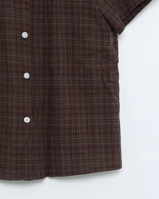 Checked pintuck short-sleeved blouse