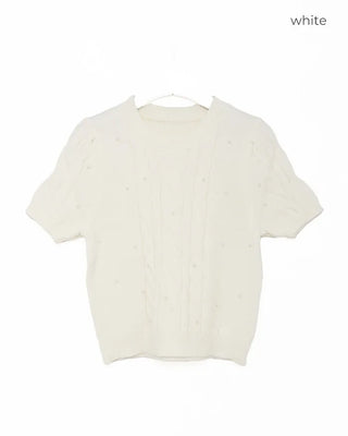 Pearl Cable Knit Short Sleeve Knit