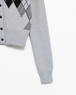V-neck argyle crop cardigan