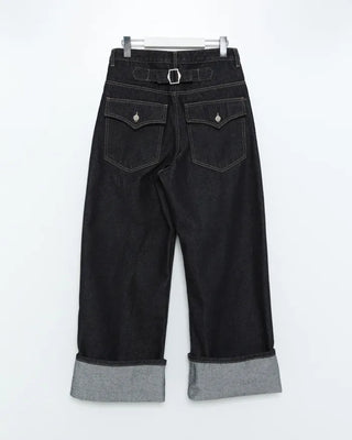 (Unisex) Back Cinch Flap Pocket Rigid Jeans