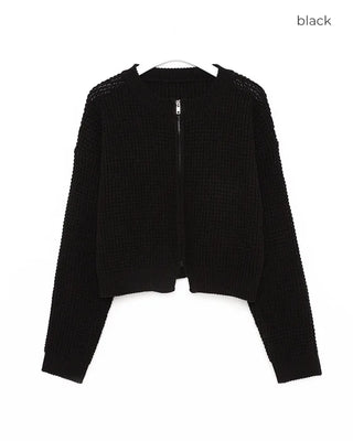 Perforated knit zip-up
