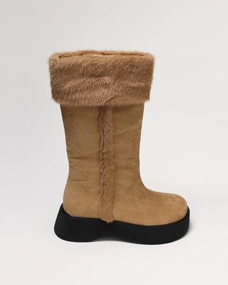 Suede fur long boots