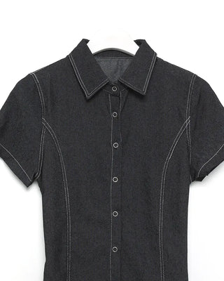 Rear Ribbon Denim Mini Dress