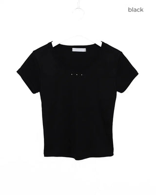 Studded Jewel Neck French T-Shirt