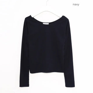 U-neck ribbed long-sleeved T-shirt