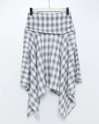 Asymmetrical check midi skirt