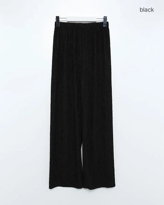 High-neck frilled neck and wide-leg pants set