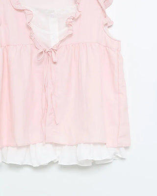 Layered frill ribbon blouse