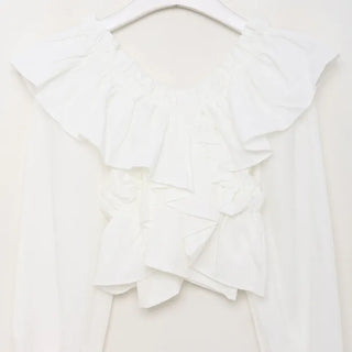 V-neck frill ribbon blouse
