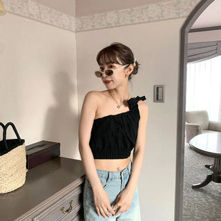 One-shoulder ribbon top