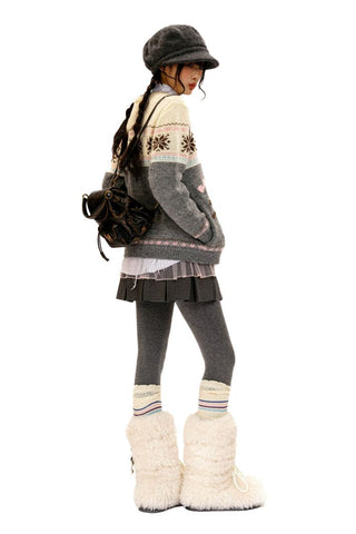 [Moromoro2] Snowman Fair Isle Knit Cardigan