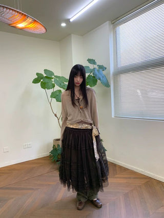 [NeverSeez] Pleated Layered Mesh Cami Dress