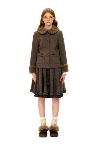 [Moromoro2] Wool Blend Check Layered Ruffle  Skirt