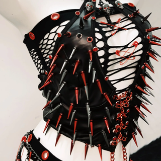 Hollow out o ring metal chain rivet applique pant set