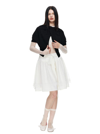 [NECY] Love Dot Lace Inner Top & Bat Sleeve Tie Cardigan