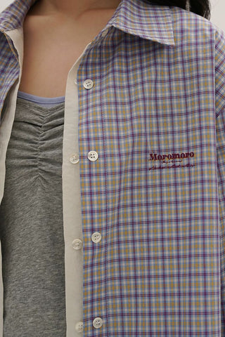 [Moromoro2] Layered Lace Hem Plaid Embroidered  Shirt