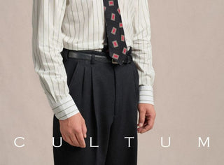 [CULTUM] 1930s Long Point Collar Striped Shirt