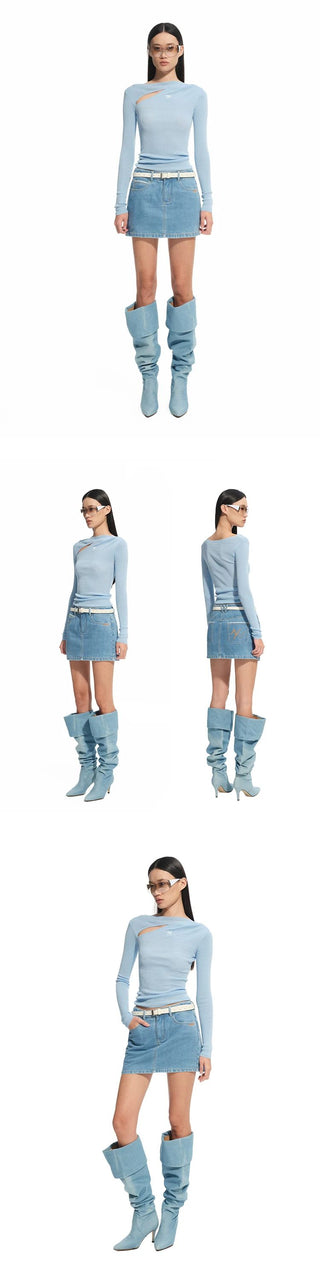 [NOTAWEAR] Cutout Slim Fit Long Sleeve Knit  Top