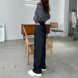 Straight-leg deep denim pants