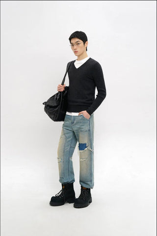 [MASONPRINCE] Wool Blend V-Neck Knit Sweater