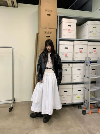 [NEVERSEEZ] Stand Collar Oversized PU Jacket