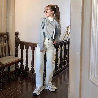 Brushed-back straight cotton pants
