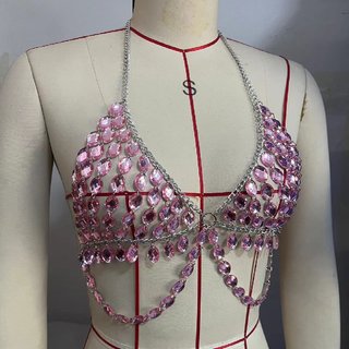 Pink v neck metal chain o ring halter top