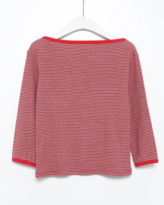 Border Slash Neck Cropped Sleeve T-Shirt