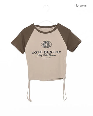 String lettering raglan short-sleeved T-shirt
