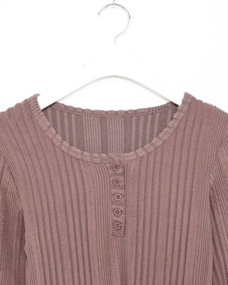 Ribbed round neck long sleeve T-shirt