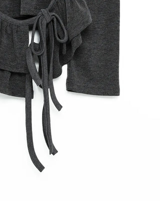 Waist frill long-sleeve T-shirt