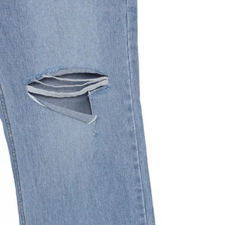Distressed straight denim pants