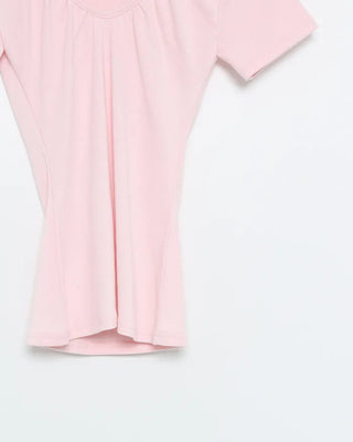 V-neck shirred short-sleeved T-shirt