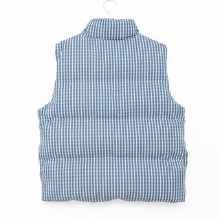 Blue tartan check padded vest jacket