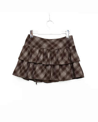 Ribbon check tiered mini skirt