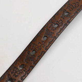 Butterfly perforated leather belt