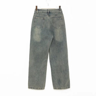 Fleece-lined wide-leg denim pants