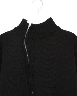 Asymmetrical pleated knit zip-up