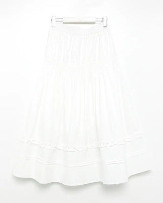 Shirred frill yoke flared long skirt