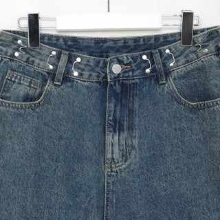 Buckle waist denim pants