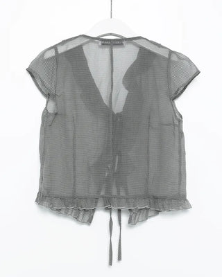 Checked chiffon sheer ruffle blouse