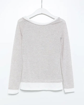 Boat neck two-tone layered long T-shirt