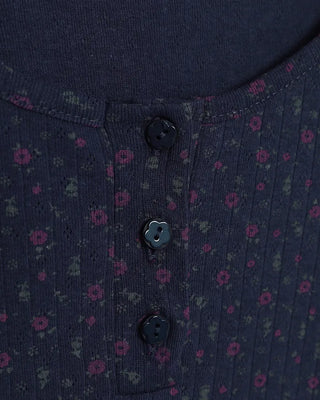 Flower Henley Neck Pointelle Long T-Shirt