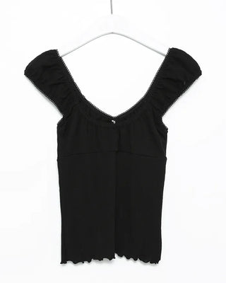 Gathered Shoulder Rib Pointelle Tank Top