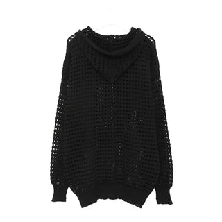 Mesh knit hooded zip-up