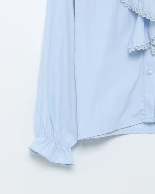 Lace Ribbon Henley Neck Blouse