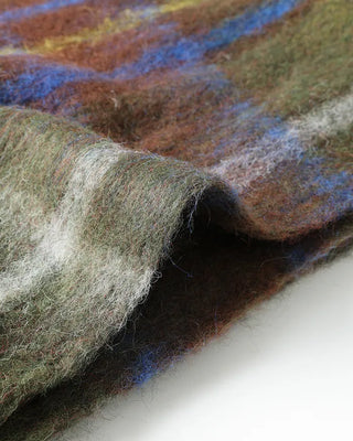 Wool mix check big fringe scarf
